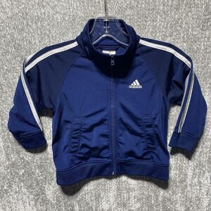Boys Navy Blue Adidas Full Zip‎ Jacket With Logo Striped Sleeves